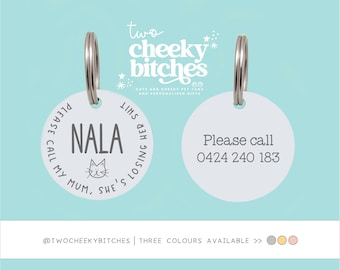 Personalized Cat Name Tag, Cute Simple Cat Name Tag, Personalised Pet Small Dog Cat ID Tag, Engraved Silver Cat Tags, Cute Cat Name Tags