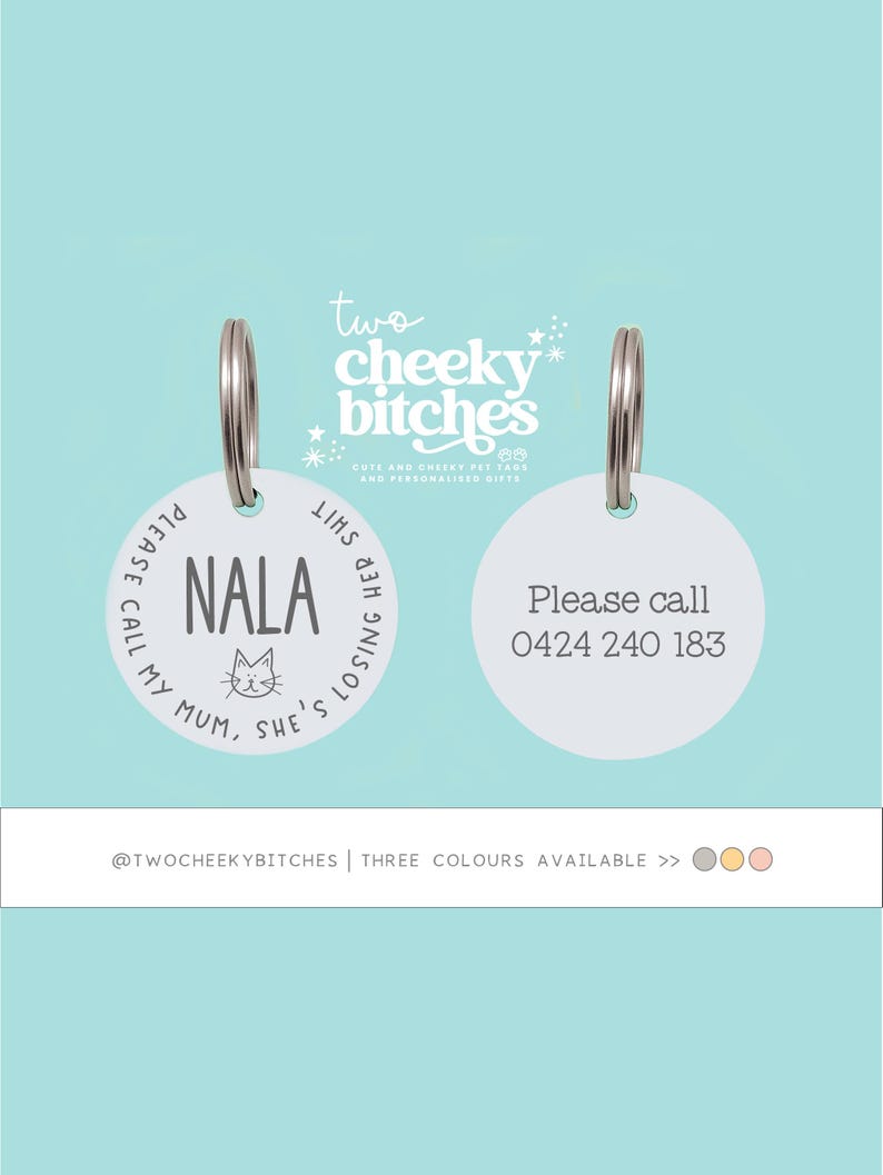 Personalized Cat Name Tag, Cute Simple Cat Name Tag, Personalised Pet Small Dog Cat ID Tag, Engraved Silver Cat Tags, Cute Cat Name Tags image 1