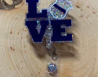 Police Love Badge Reel- Love police Support Badge Reel- Cute Badge Reel- Glitter Badge Reel- First Responder Badge Reel- Ready to Ship