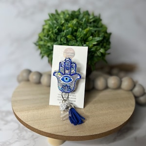 Hamsa Badge Reel-Cute Badge Reel-Glitter Badge Reel- Hamsa Hand Retractable Badge Reel- Nurse Gift- Eye Of God Badge Reel