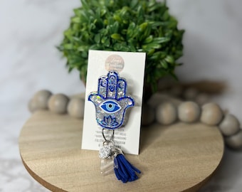 Hamsa Badge Reel-Cute Badge Reel-Glitter Badge Reel- Hamsa Hand Retractable Badge Reel- Nurse Gift- Eye Of God Badge Reel