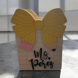 Teacher Wooden Cute Bow- Teacher Appreciation Gift- Cute Bow Pencil Holder- Personalized Teacher Gift-White Elephant Gift