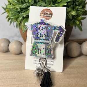 Cafetera Badge Reel-Espresso Coffee Press Badge Reel-Glitter Badge Reel-Retractable Badge Reel-White Elephant Gift