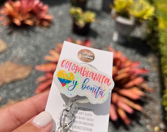 Colombianita Y Bonita Badge Reel- Mejicanita Y Bonita Badge Reel- Flag Heart Badge Reel- Nurse Badge Holder- Latino Badge Reels