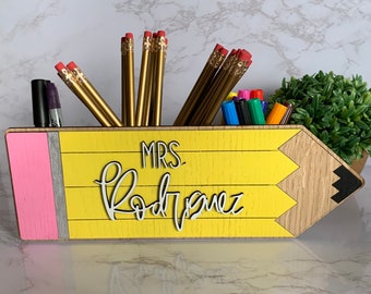 Teacher Wooden Pencil- Teacher Appreciation Gift- Wooden Pencil Holder- Classroom Decor- Custom Teacher Pencil Desk Caddy