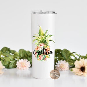 Personalized Pineapple Tumbler -Personalized Pineapple 20oz Skinny tumbler with straw- Pineapple Beach Cup Tumbler-Pineapple Gifts