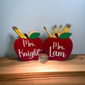 Teacher Wooden Apple- Teacher Appreciation Gift- Apple Pencil Holder- Personalized Teacher Gift-White Elephant Gift