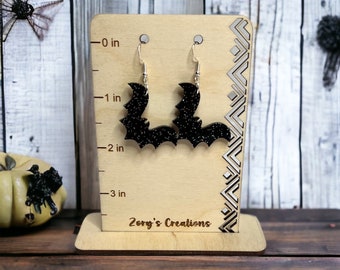 Bats Earrings- Halloween Bat Earrings- Bat Glitter and Halloween Dangle Earrings-Bat Cast Acrylic Glitter Dangle Earrings