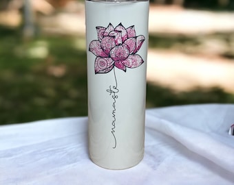 Namaste Skinny tumbler with straw 20oz-Cute Gift- Gag gift- Mandala 20oz Skinny Tumbler- Fall Gift-Lotus Flower Skinny Tumbler- Holiday Gift