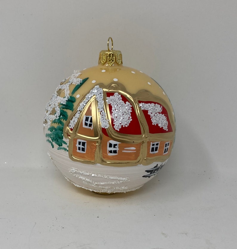 4 Ball Christmas Ornament, Traditional Polish Glass, Winter Landscape, Glass Christmas Ornaments, Hand-Painted, Christmas Decor, image 2