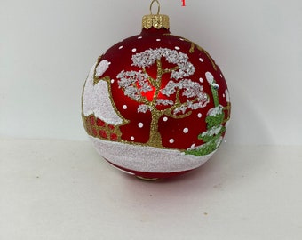 4" - Ball Christmas Ornament, Winter Landscape, Traditional Polish Glass, Glass Christmas Ornaments, Hand-Painted, Christmas Decor,