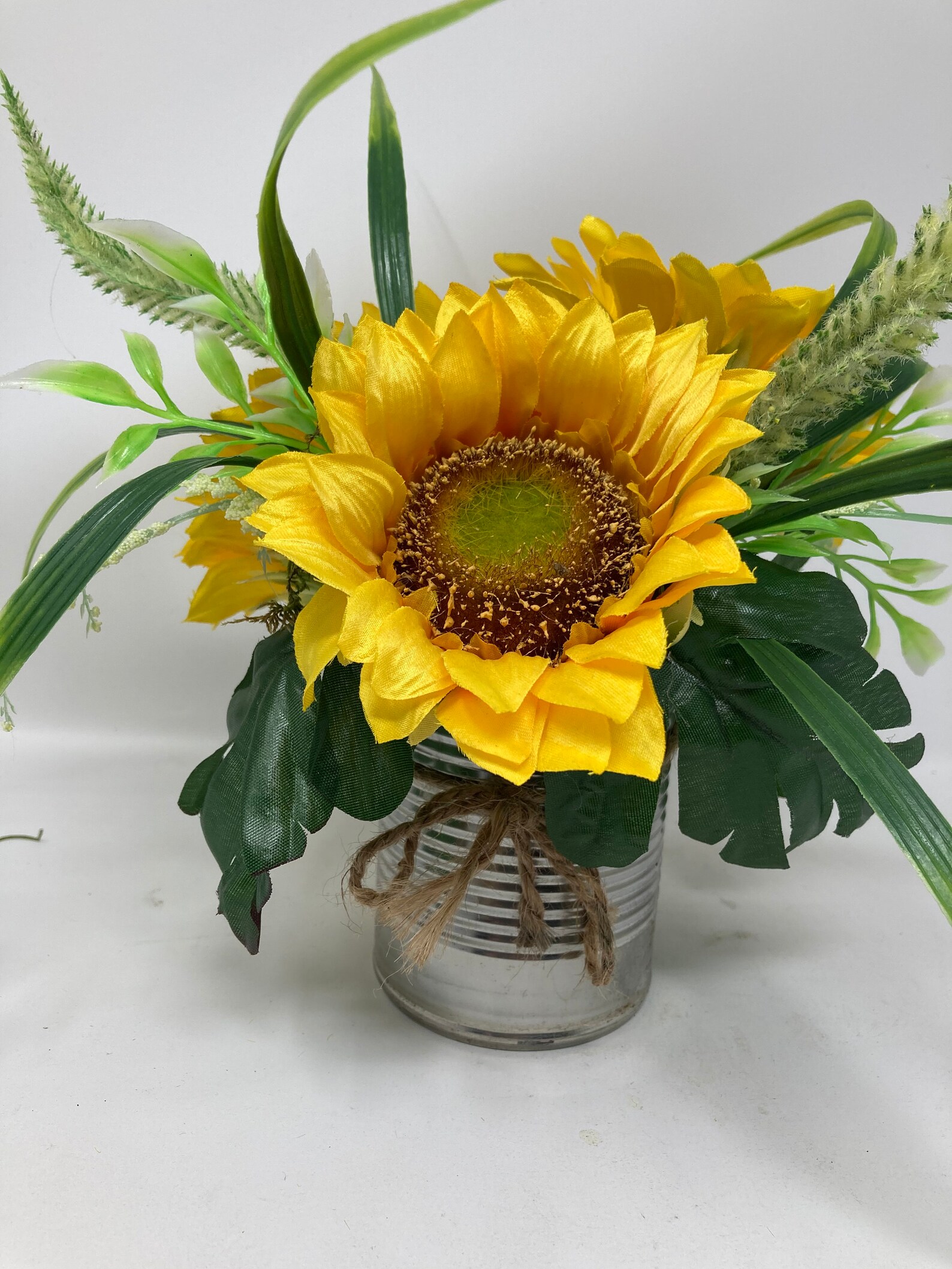 3 Heads Silk Sunflower Arrangement in Metal Pot Real Touch Etsy