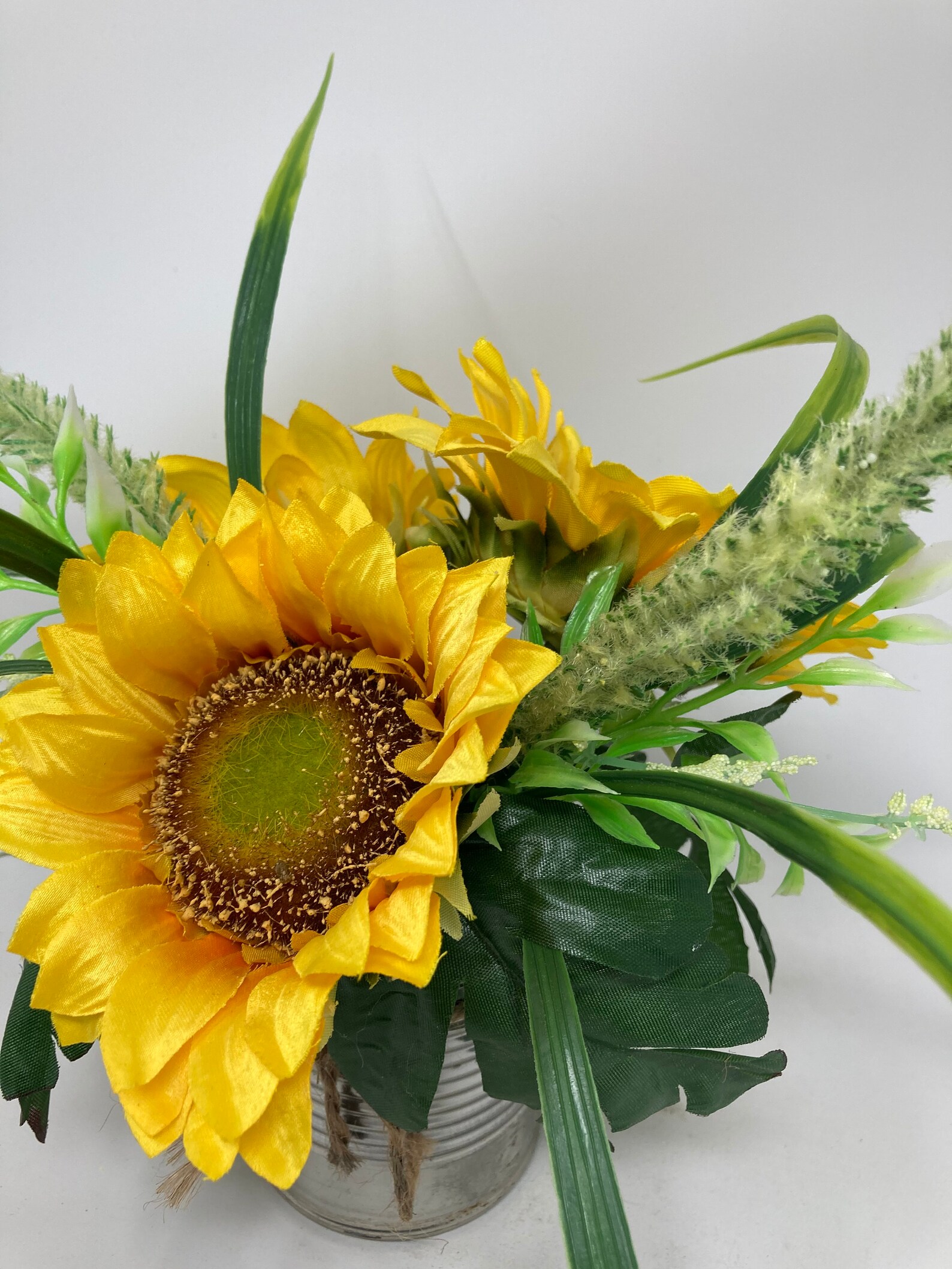 3 Heads Silk Sunflower Arrangement in Metal Pot Real Touch Etsy