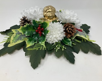 Christmas Cemetery Decoration, Cemetery Arrangement, Memorial Flowers, Silk Flowers, Artificial Flowers, Handmade Arrangement,