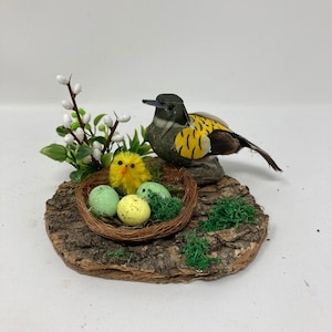 Easter arrangement,Duck with a nest, Miniature Duck, Beautiful Art Accents, Realistic, Natural look, Natural Feathers. Little Duck Figurine.