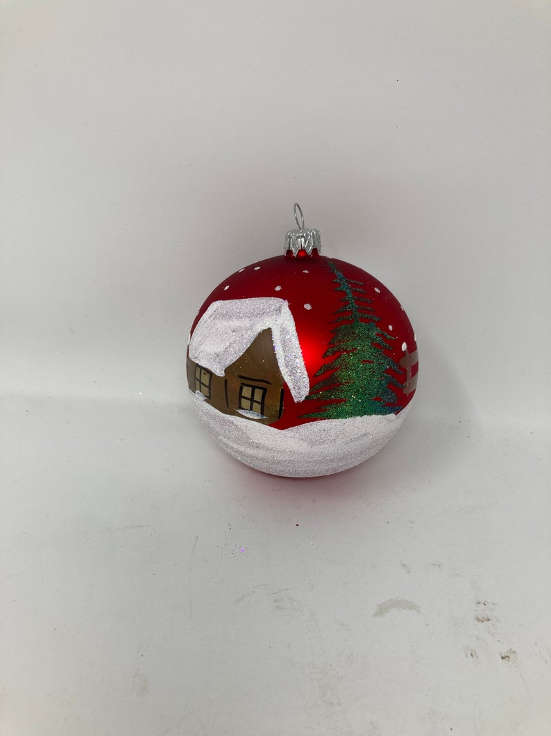 4 Ball Christmas Ornament, Traditional Polish Glass, Winter Landscape, Glass Christmas Ornaments, Hand-Painted, Christmas Decor, image 3