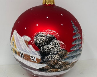 5" - Ball Christmas Ornament, Traditional Polish Glass, Winter Landscape, Glass Christmas Ornaments, Hand-Painted, Christmas Decor,