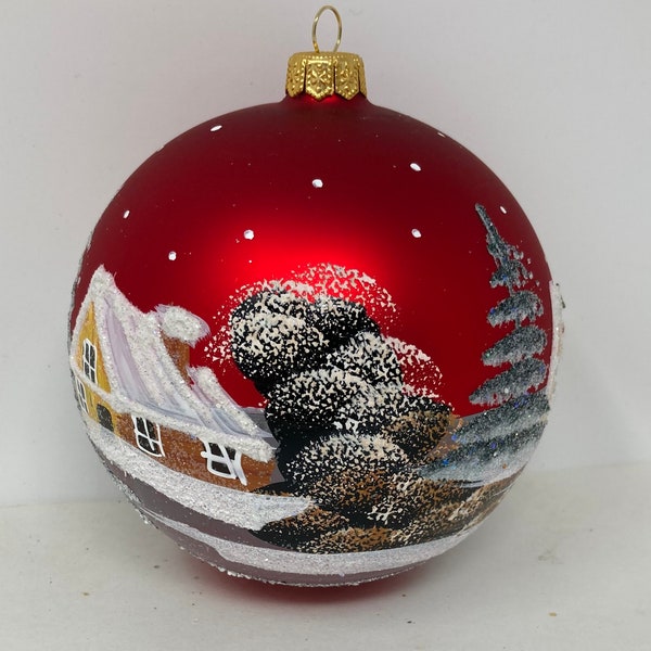 5" - Ball Christmas Ornament, Traditional Polish Glass, Winter Landscape, Glass Christmas Ornaments, Hand-Painted, Christmas Decor,