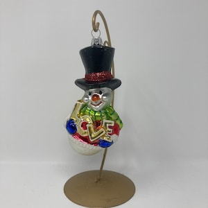 Sneeuwman met een cilinder-glas kerstornamenten, traditioneel Pools glas, met de hand geblazen, handgeschilderd, kerstdecor, sneeuwman met glitter