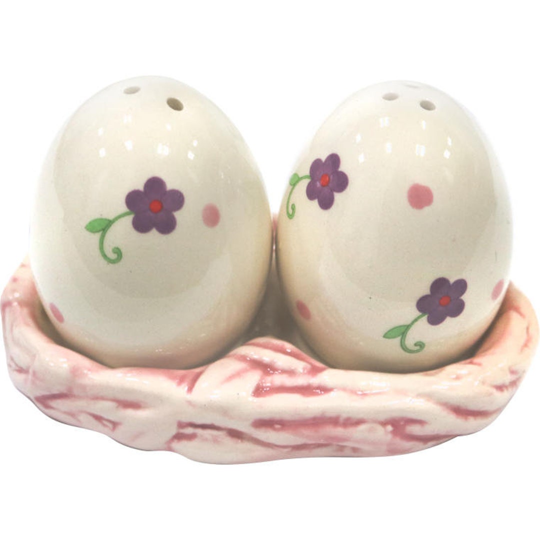 Cosmos Gifts Salz- & Pfefferstreuer Keramik – Gepunktet, Ostereier-Design In Blau & Rosa