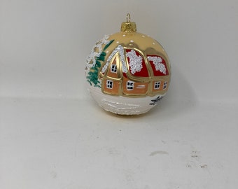 4" - Ball Christmas Ornament, Traditional Polish Glass, Winter Landscape, Glass Christmas Ornaments, Hand-Painted, Christmas Decor,