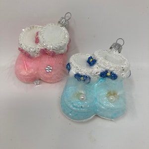 Babyschoenen - Glazen kerstornamenten, traditioneel Pools glas, met de hand geblazen, handgeschilderd, kerstornamenten.