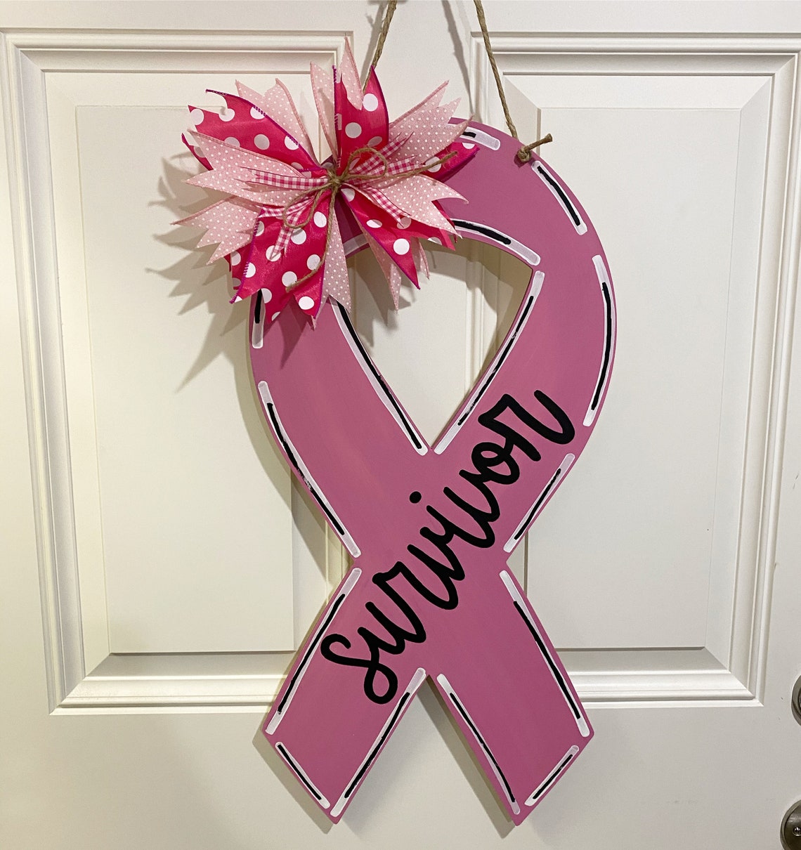 Breast Cancer Ribbon Door Hanger READY TO SHIP Etsy