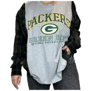 ReWorked Vintage Greenbay Packers Flannel, Upcycled Vintage TShirt Flannel Combo, Oversized Large, GameDay Shirt