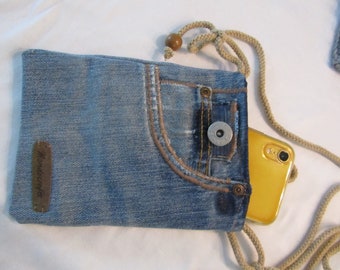 Handytasche  / Schultertasche für Handy/ Handytasche mit Schultergurt,Jeans Upcycling