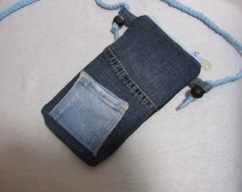 Handytasche  / Schultertasche für Handy/ Handytasche mit Schultergurt,Jeans Upcycling