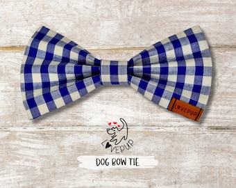 Blue Gingham Handmade Dog Bow Tie