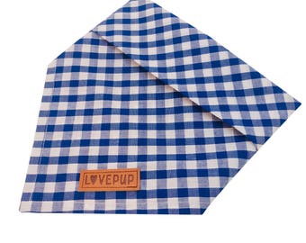 Blue Gingham Handmade Tie Up Dog Bandana