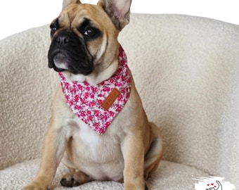 Pink Floral Dog Bandana, Handmade Tie Up Dog Scarf, Rosie Posie Pet Accessory
