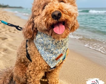Blue Floral Dog Bandana, Handmade Tie Up Dog Scarf, Bluebell Pet Accessory