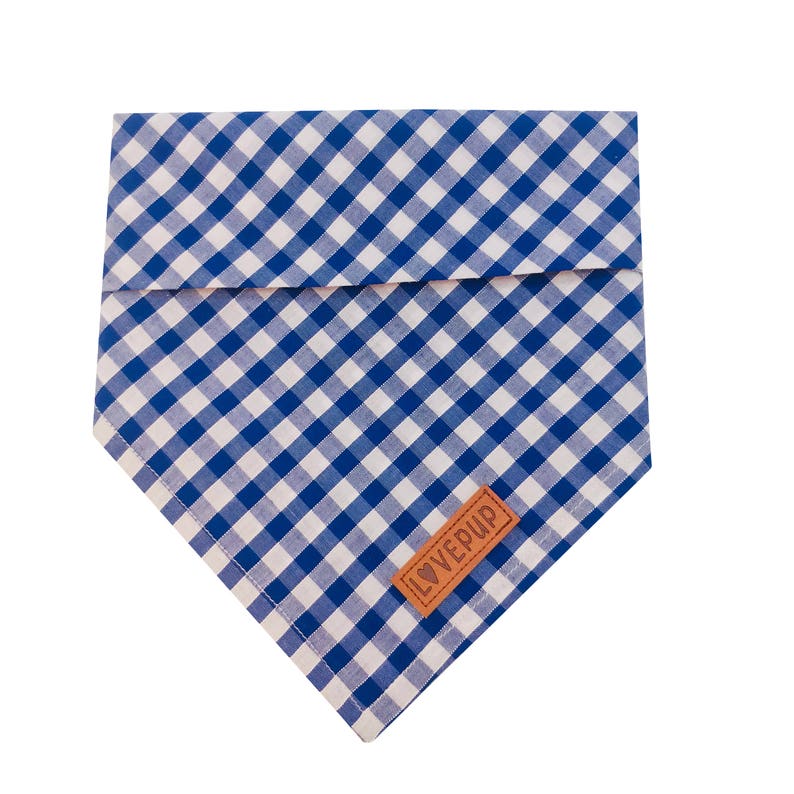 Blue Gingham Handmade Tie Up Dog Bandana image 2