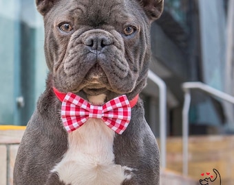 Red Gingham Handmade Dog Bow Tie