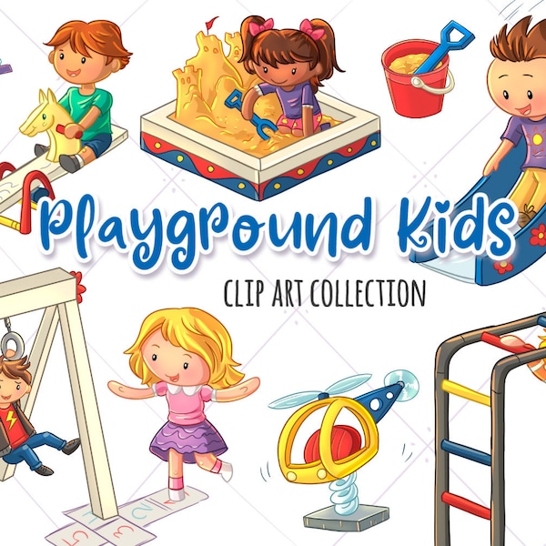 Playground Kids Clip Art Collection, Kids Playing, School Playground Clipart, Cute Kids Playing Graphics, Sandbox Clipart