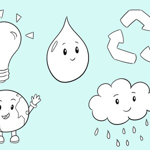 Cute Earth Day Themed Black and White Clip Art Collection ...
