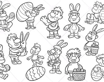 Funny Easter Trolls Digital Stamps Collection, Easter Trolls Clipart, Happy Easter Trolls Clip Art