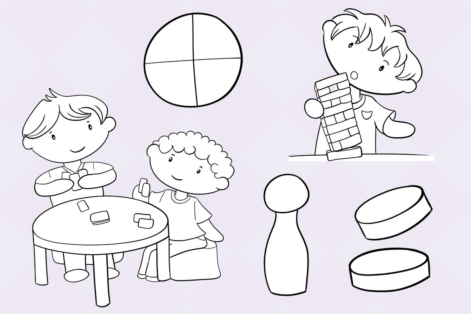 Enfants mignons jouant à des jeux de société Images clipart noir et