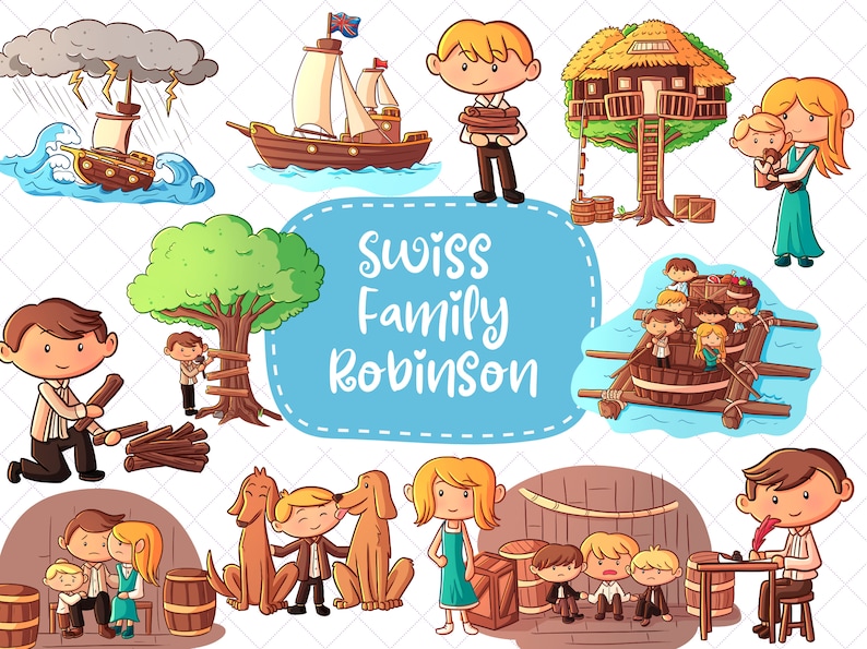Swiss Family Robinson Clipart, Cute Story Book Clipart, Kawaii ...