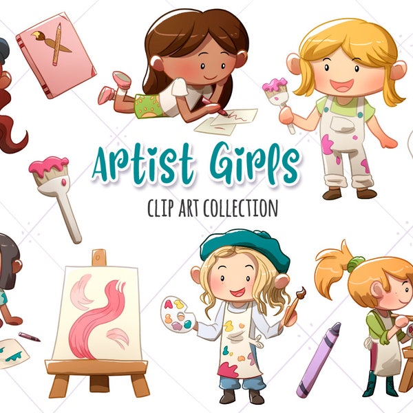 KünstlerInnen Clip Art, Niedliche Künstler Grafik, Niedliche Kinder Kunst Clipart, Schule Clipart