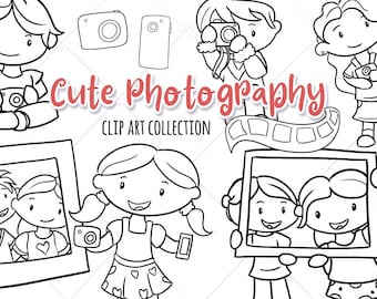 Cute Photography Black and White Clipart, Kawaii Coloring Pages, Cute Coloring, Cute Camera Clip Art, Cute Kids Taking Pictures