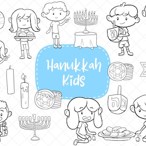 Chanoeka Kids Clip Art Collection, Chanoeka Clipart, schattige Chanoeka Kids Clip Art