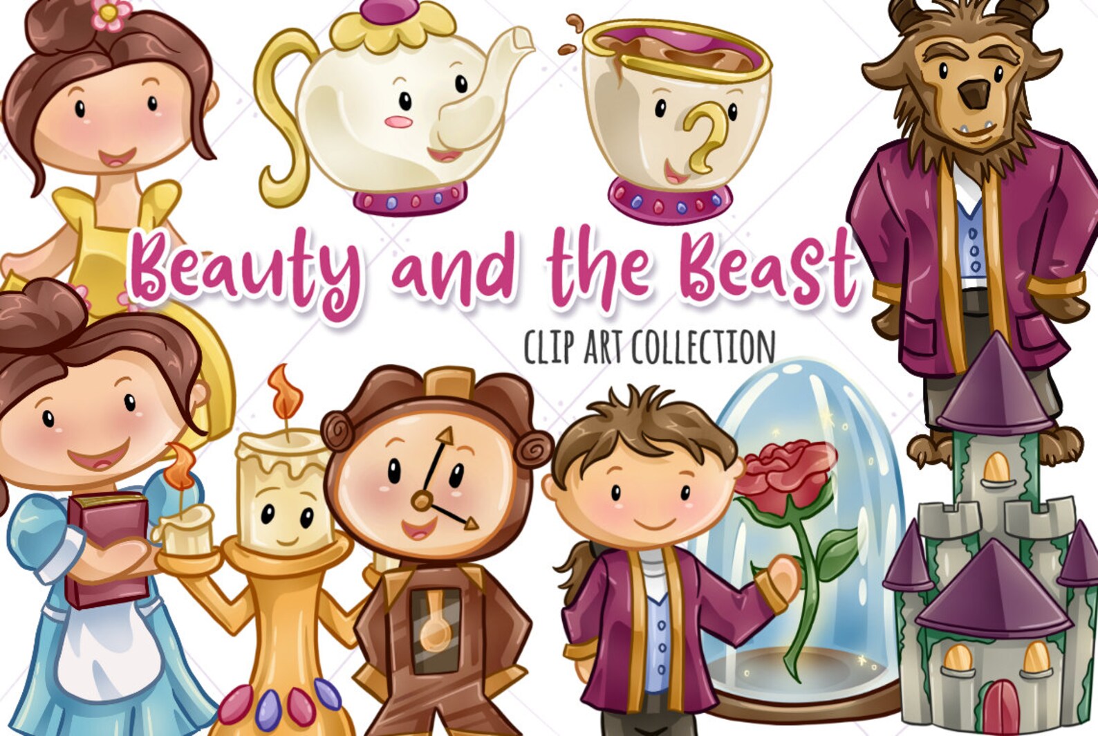 Beauty and the Beast Clipart, Kawaii Beauty and the Beast, Cute Fairy ...