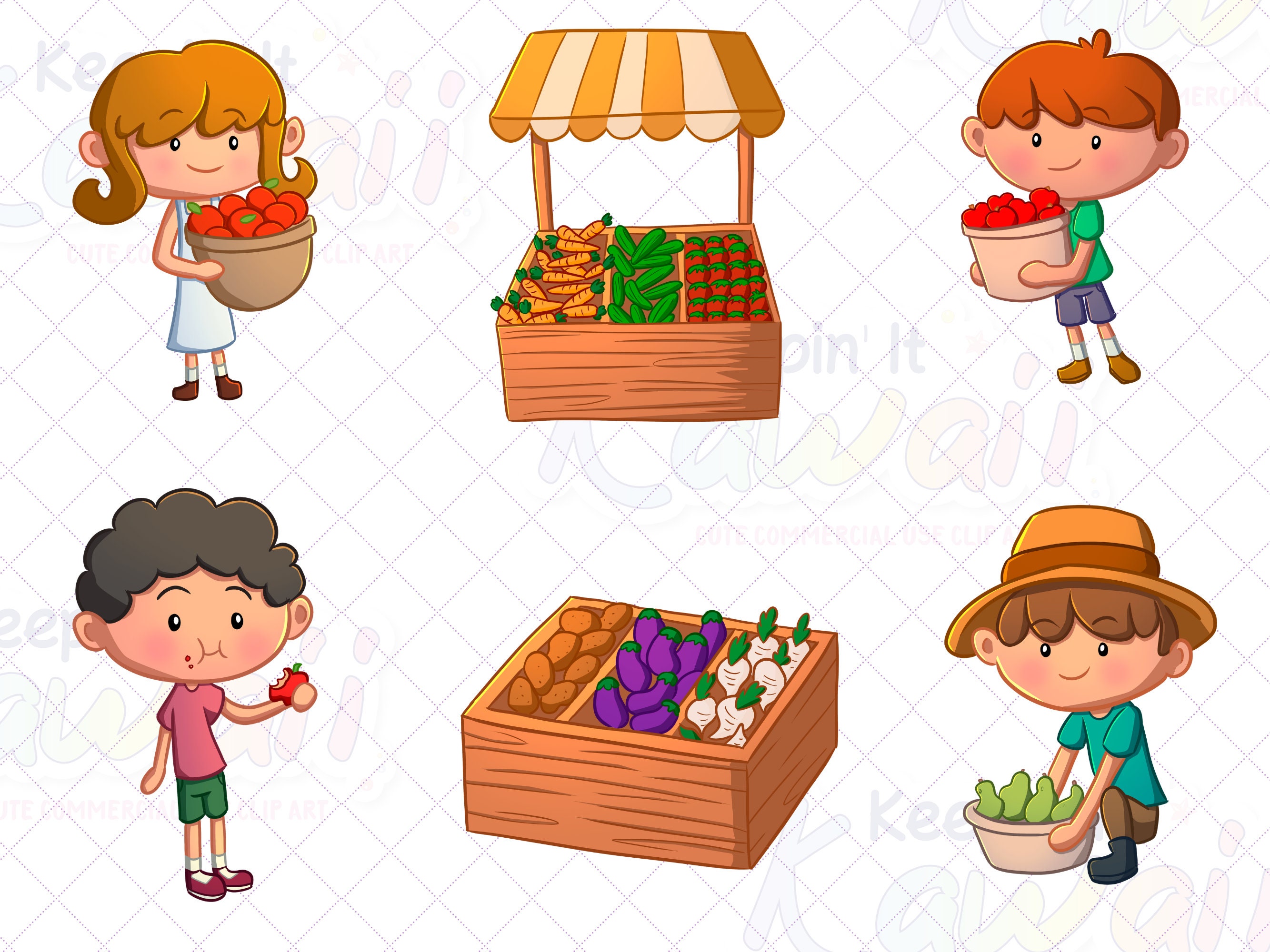 Cute Farmer's Market Clipart, Farmers Market Clip Art, Kawaii Fruits and  Vegetables Clipart, Clipart for Classrooms - Etsy, image size:2667x2000