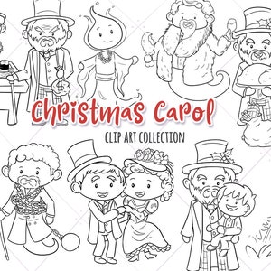 A Christmas Carol Cute Clip Art Illustrations, Christmas Carol Scrooge Clipart, Victorian Christmas Clipart, Christmas Graphics