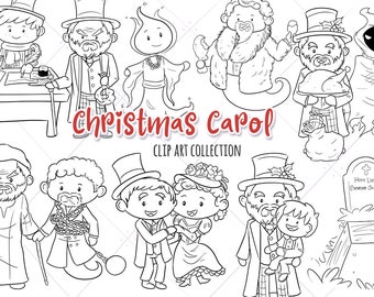 A Christmas Carol Cute Clip Art Illustrations, Christmas Carol Scrooge Clipart, Victorian Christmas Clipart, Christmas Graphics