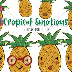 Cute Pineapple Clip Art Collection, Kawaii Pineapples, Emotions Clip Art Collection, Cute Fruit, Tropical Fruit Clipart