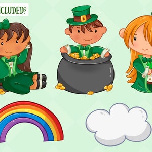 Cute St Patrick's Day Clip Art, Kawaii St. Patrick's Day Clipart, Rainbows Clipart, Pot of Gold, Spring Clip Art, Instant Download image 2